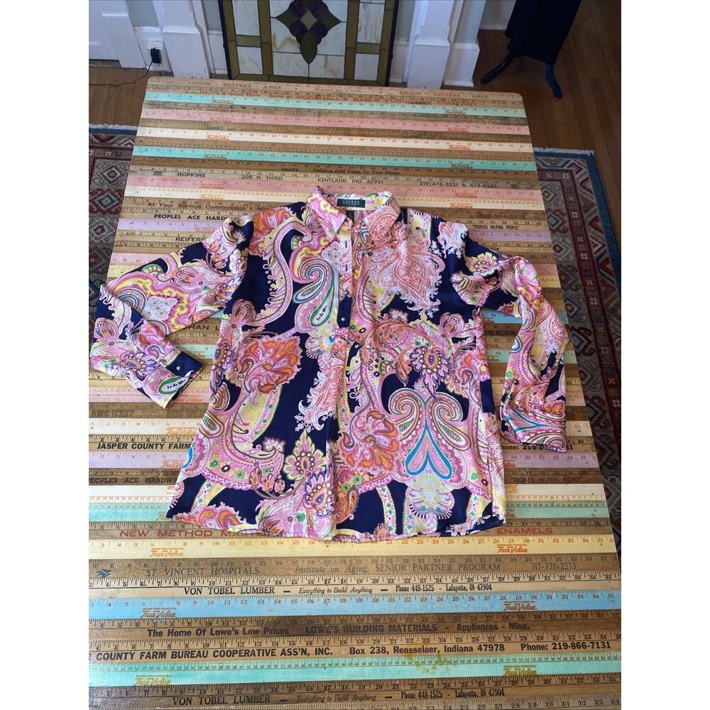 Lauren Ralph LP Colorful Paisley Pattern Long Sleeve Popover Old Money Classic - Picture 8 of 11